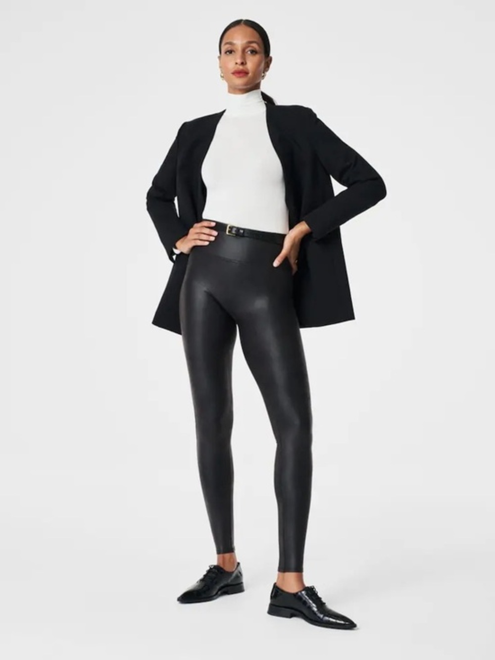 Spanx NWT Faux Leather Leggings L Black Shaping Aesthetic Streetwear